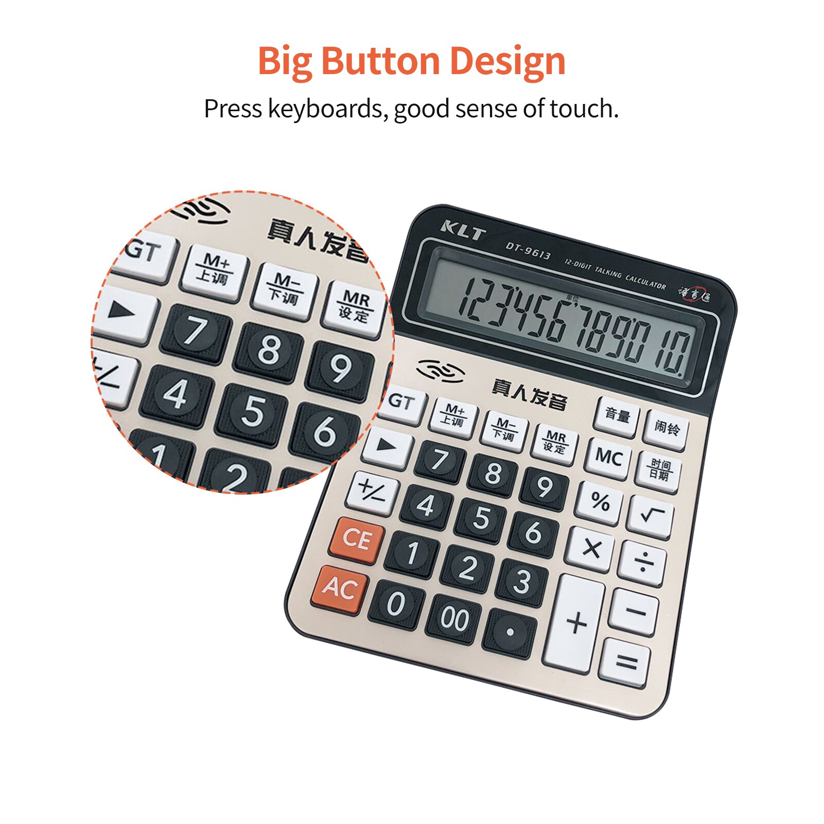Office Desktop Calculator 12 Digit Large Display LCD Metal Surface Big Sensitive Buttons Time Date Show Alarm Clock Function