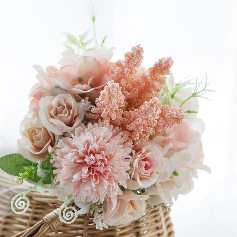 1 flok kunstige blomster krysantemum, lavendel og roser kombination buket til boligindretning bryllup diy holder blomster: 2