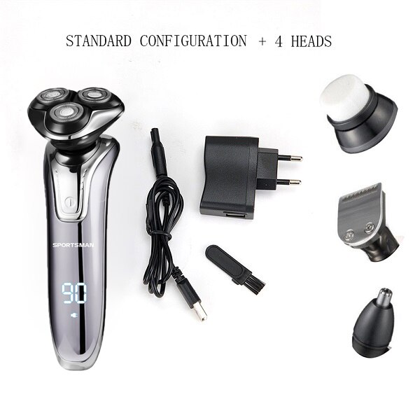 3headed Washable Electric Shaver 4IN1 Beard Trimmer Multifunctional Razor for Men Shaving Machine Face Body Care Electric Shaver: 3replace heads  Gray