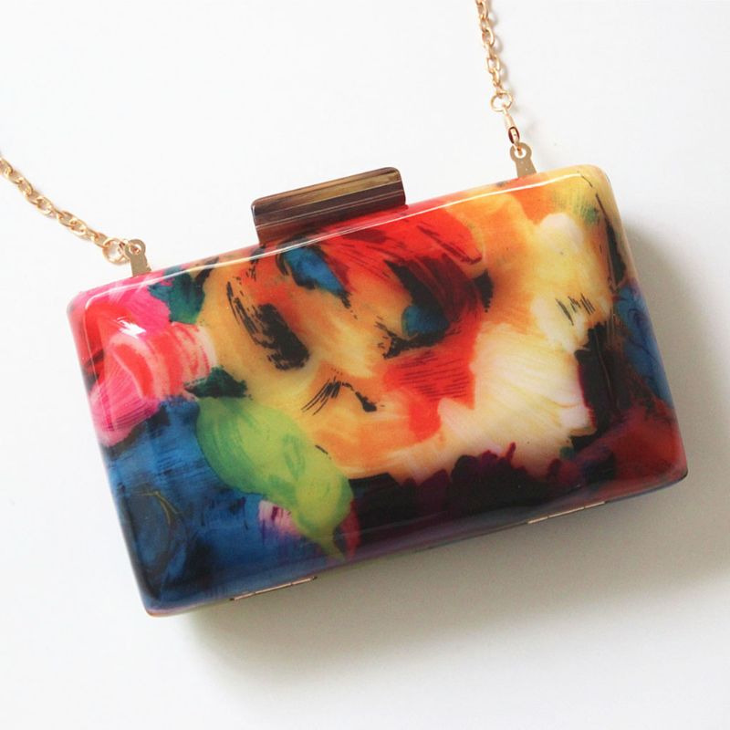 Frauen Acryl Blume drucken Abend Tasche Party Geldbörse Abendessen Kupplung Braut Handtasche