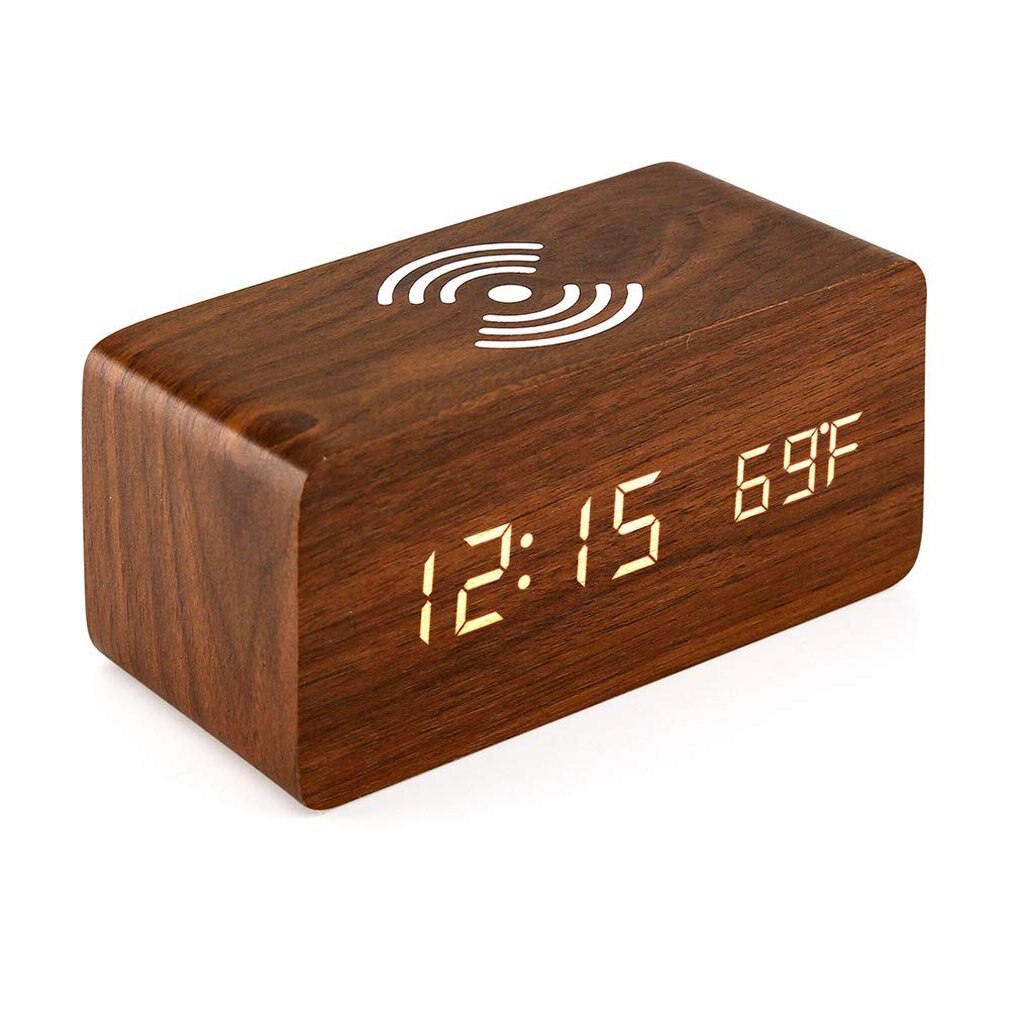 Wooden LED Digital Clock With Sound Control Time Date Temperature Displaying For Bedroom Office And Family: 04