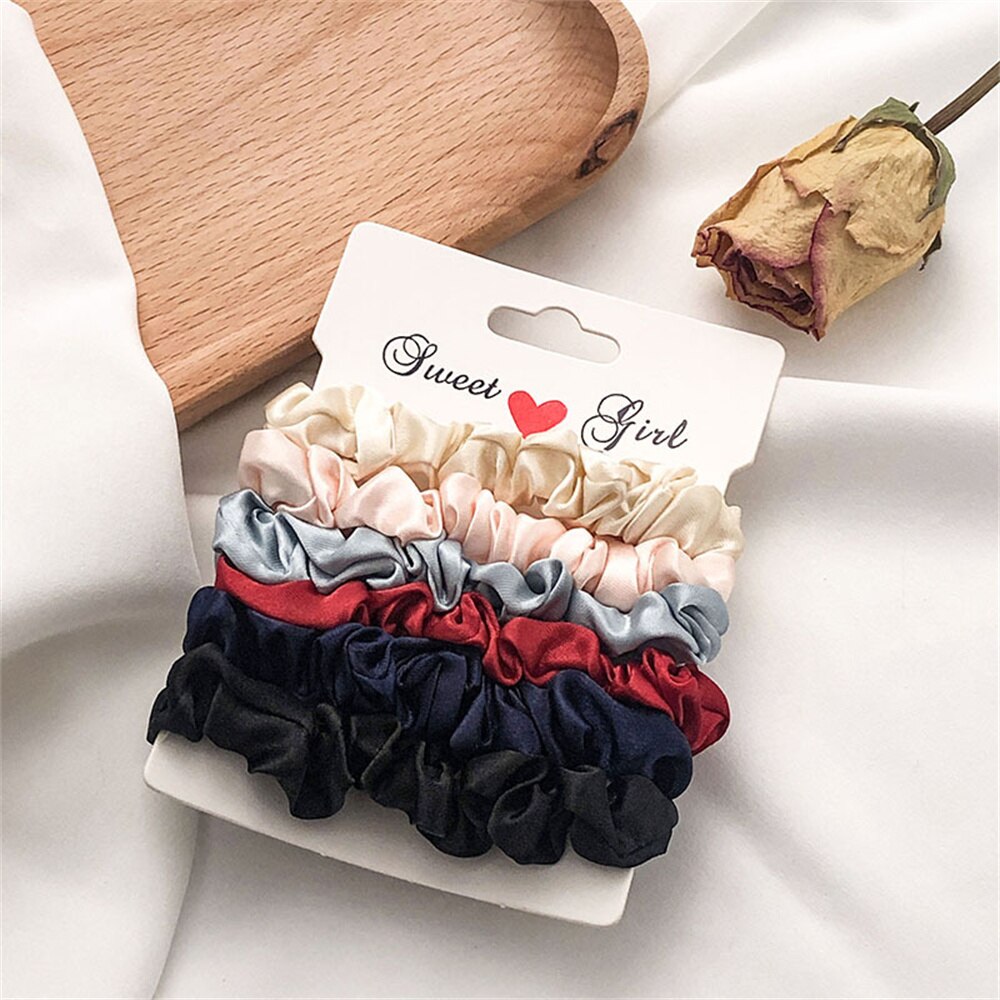 Conjunto de lazos de goma para el pelo para mujer y niña, gomas para el pelo de color liso elástico, accesorios para el cabello, 5/6 uds.: A