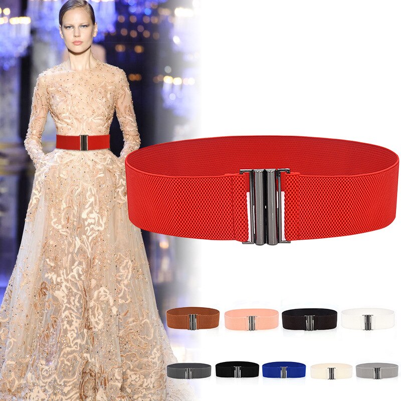 Henreda-Cinturón de vestir para mujer, cinturón de Cintura elástica ancha, accesorios de faja ancha elástica, corsé de cintura, hebilla de Metal,