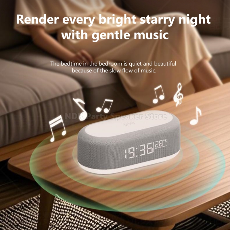 Multifunctionele 6-in-1 Bluetooth slimme luidsprekers met wekklok Kleurrijke RGB-sfeer Nachtlampje Draadloos opladen voor iPhone