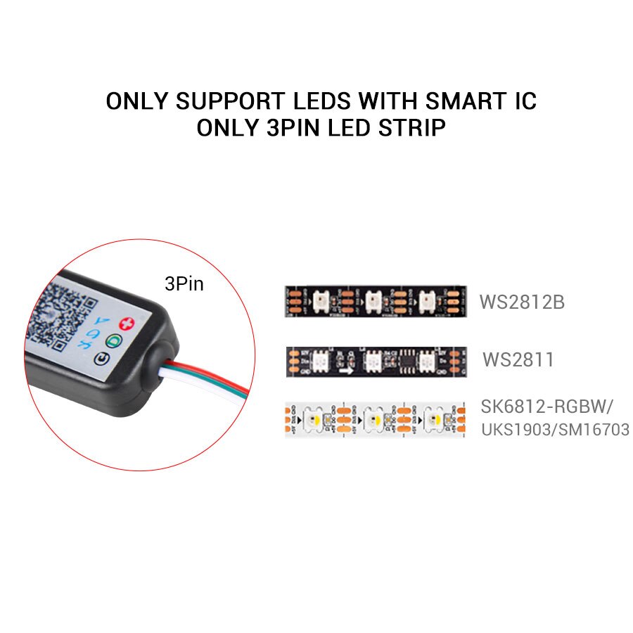 Wireless Dimmer XDL Music Bluetooth RGB Controller by Smart Phone APP for WS2811 WS2812 WS2812B SK6812 1903 Pixel LED Strip