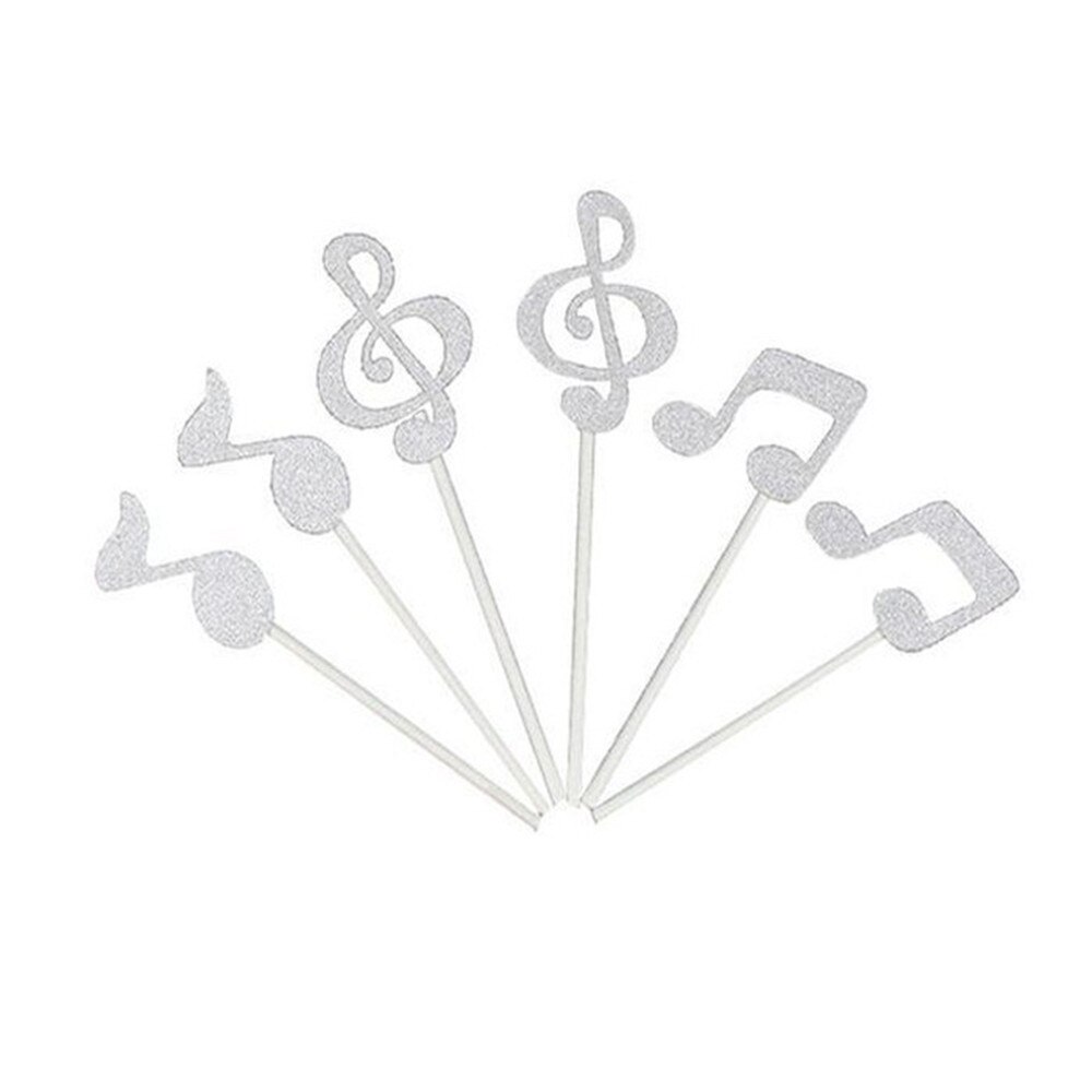6Pcs/Set Music Notes Cake Topper Cupcake Toppers DIY Kids Birthday Cake Flags Cake Decorating Tools for Baby Shower Girl Favors: Silver