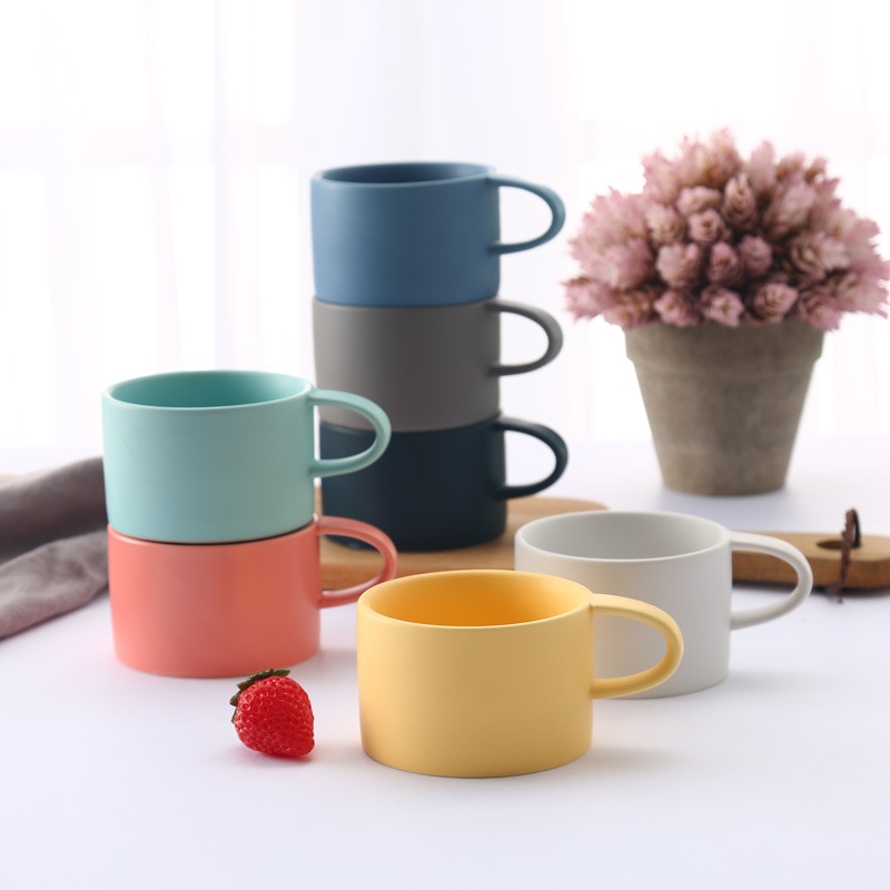 Taza de café de cerámica para leche, taza para café con leche, vaso bonito de cerámica de Color puro estilo europeo para parejas,