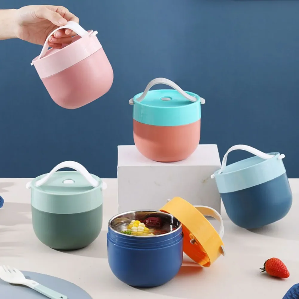 Bärbar soppkopp lunchlåda plast termosmugg matbehållare termoskopp vakuum bentobox med sked för barn