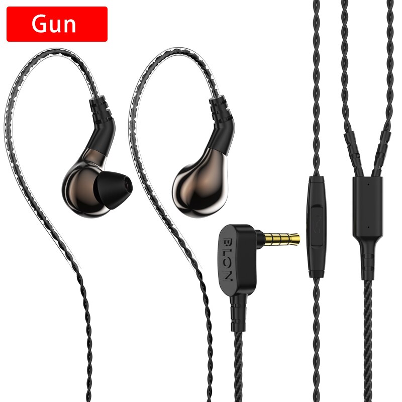 BLON BL-03 bl03 10mm Carbon Diaphragm Dynamic Driver In Ear Earphone HIFI DJ Running Sport Earphone Earbud Detachable 2PIN Cable: gun with mic