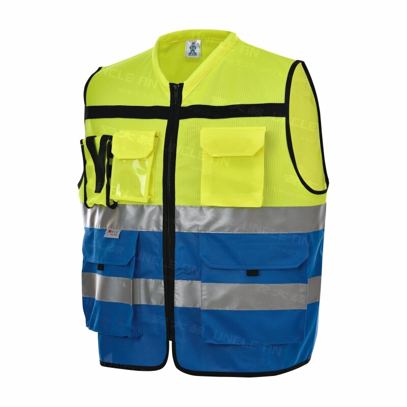 High Visbility Two Tone Construction Work Vest For Men With 3M Reflective Stripes