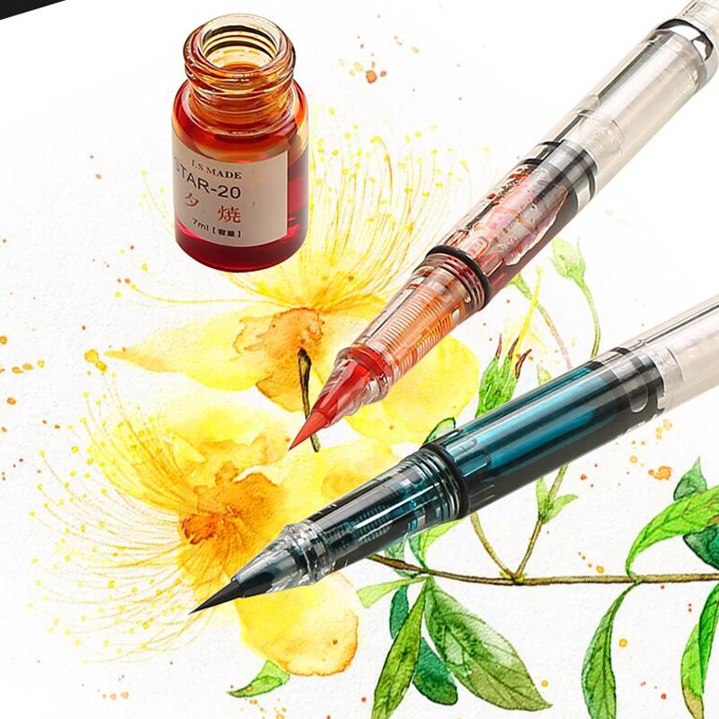 Stylo à encre de couleur pour écriture, stylo à plume transparente pour Signature Fude, brosse rotative à pointe douce de calligraphie