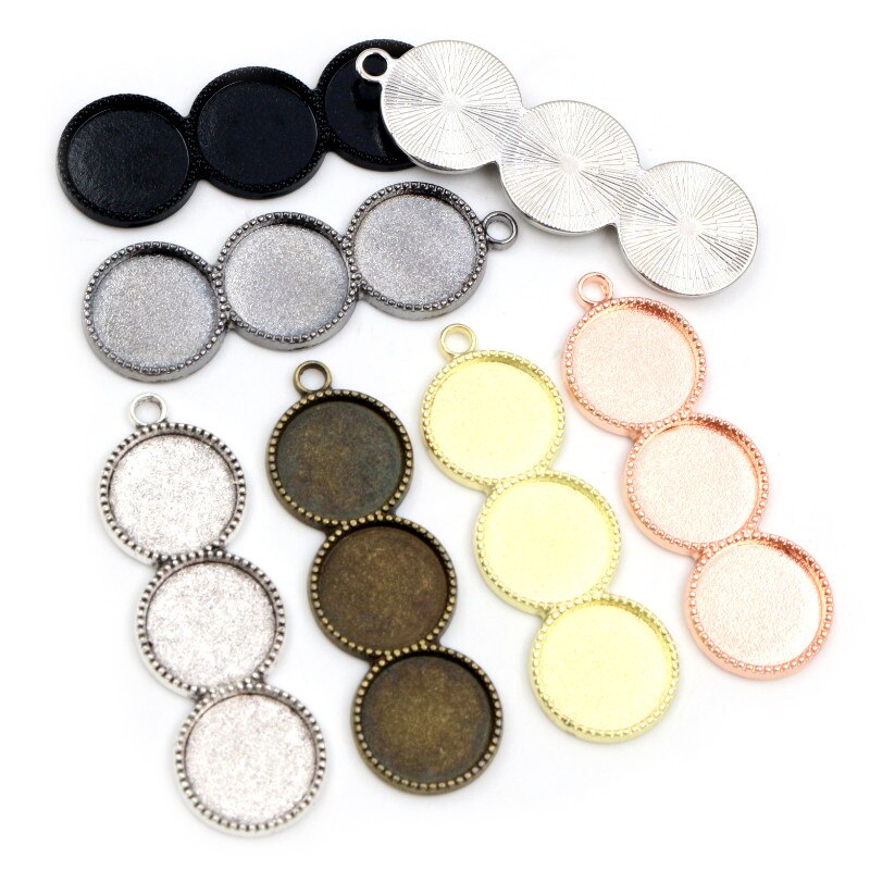 10 piezas 12mm tamaño interior tres camafeo cabujón Base en blanco bandejas colgantes bisel DIY COLLAR COLGANTE joyas hallazgos