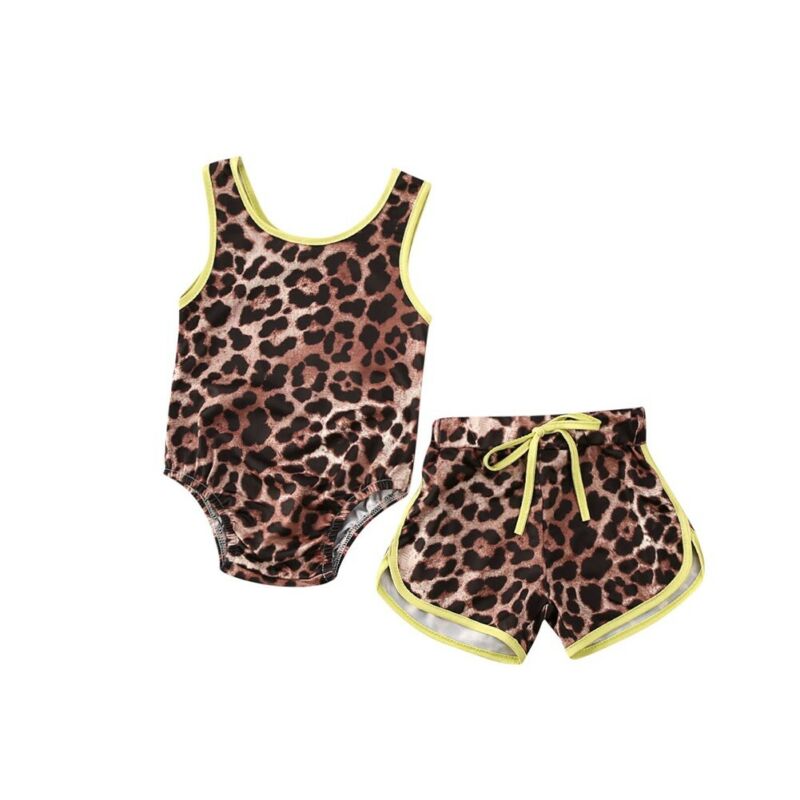 Newest Summer Swimsuit Baby Girls Leopard Bikini Set Swimwear Bathing Suit Beachwear Bodysuits Shorts 2Pcs Tankini