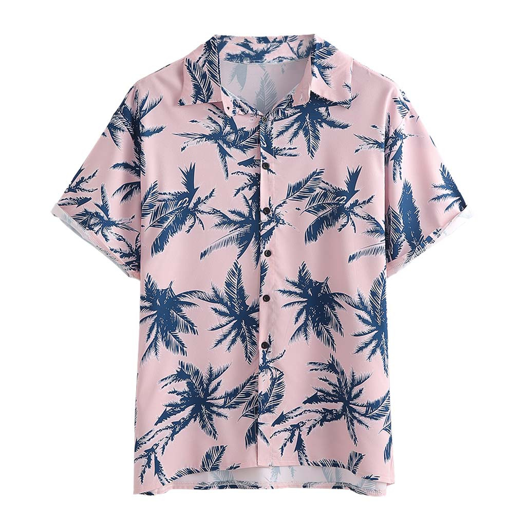 Mænds skjorte sommer mænds afslappet knap hawaii print strand kort ærme hurtig tør top bluse hawaiisk skjorte herre bomuld  #3: Xxl
