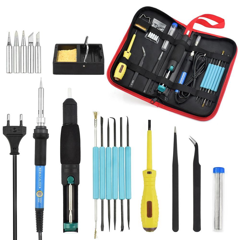 NEWACALOX 60W 110V/220V Adjustable Temperature Electric Soldering Iron Kit Welding BGA Repair Tool Set Solder Wire Test Pencil: US
