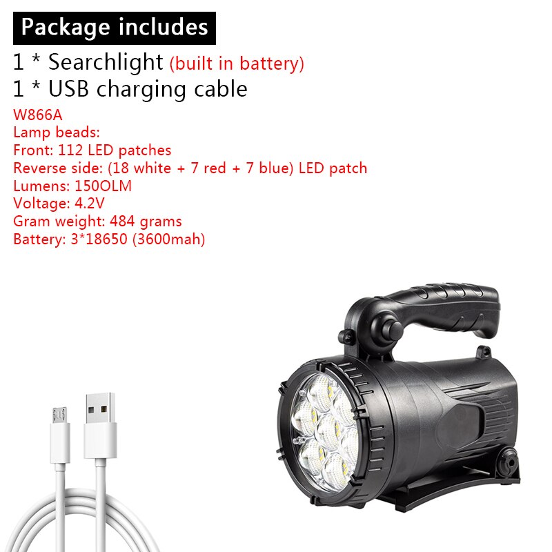 Most Powerful LED Portable Spotlight Flashlight Searchlight with P90 Lamp Beads Suitable for Outdoor Camping Lampe Led Torch: W866A 112 LED patch
