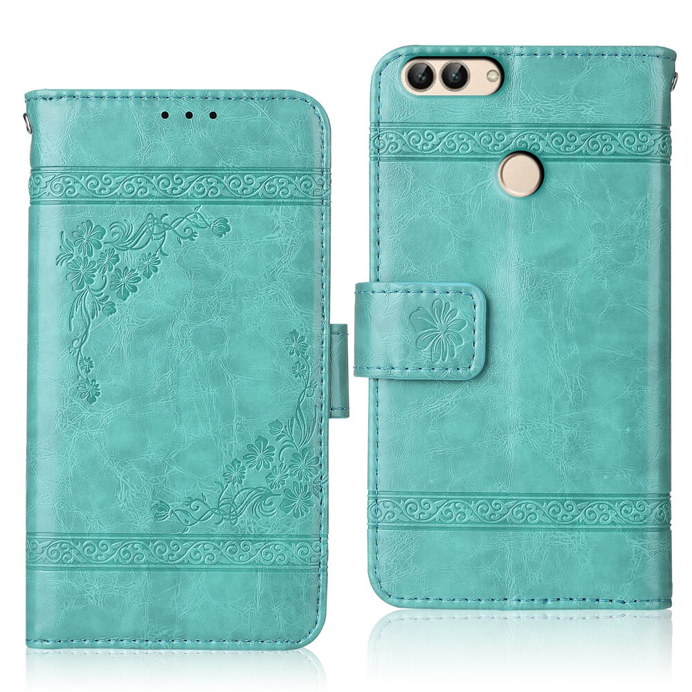 P Smart Case Flip Wallet Leather Book Case For On Huawei P Smart Back Cover For Huawei P Smart FIG-LX1 Coque: oil-Green