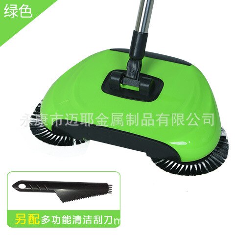 Hand Push Sweeper Lazy Broom Booth Mop Set: green