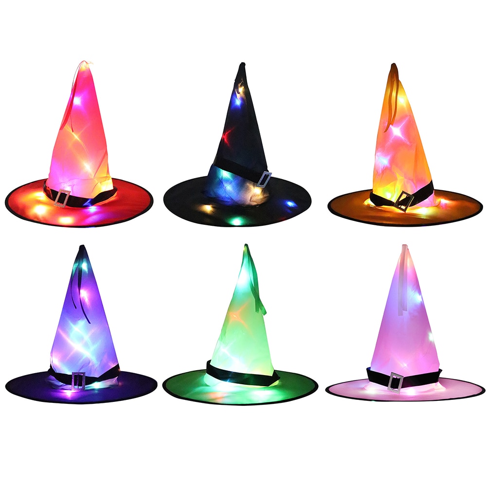 Halloween LED chapeau lumineux fête décoratif brillant sorcière chapeau enfants