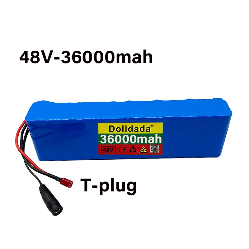 E-fahrrad batterie 48v 36Ah 18650 Lithium-ionen akku 13S2P Fahrrad Wandlung Bausatz bafang 1000w und 54,6 V 2A Ladegerät + XT60/T Stecker: 48V36Ah T Stecker