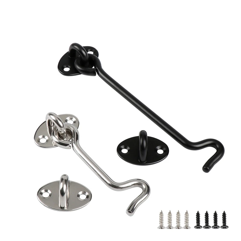 Crochet de fenêtre de porte, serrure de fenêtre en acier inoxydable noir avec interrupteur de sécurité, crochet de fenêtre de cabine, loquet de porte, support de capture avec vis