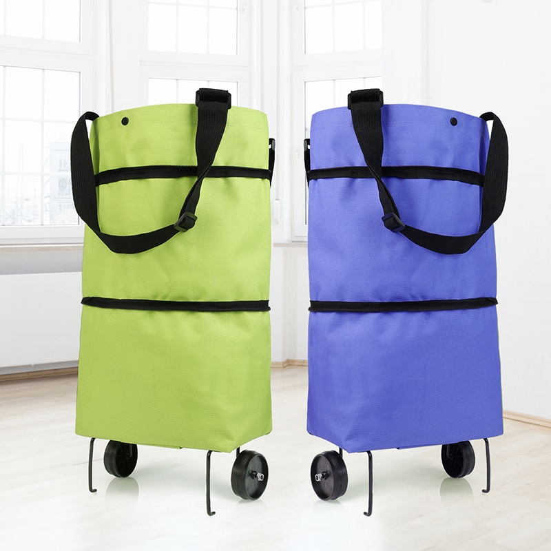 Bolso plegable con ruedas para compras, bolsa de comestibles reutilizable, organizador de alimentos y verduras