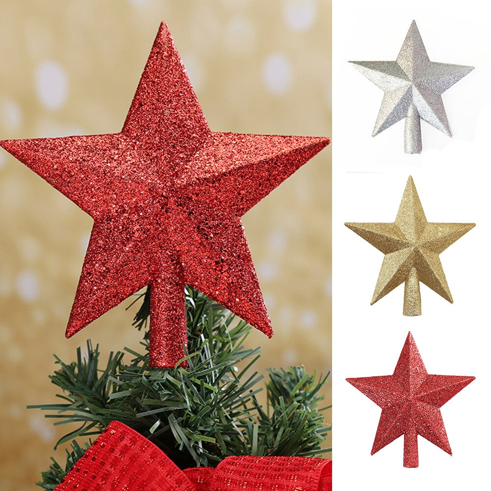 Gold Silver Christmas Star Ornaments Xmas Home Decor 1pc Christmas Tree Top Decoration 200mm Shatterproof Glitter Star