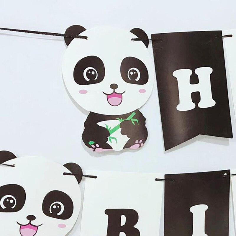 Leuke Panda Pull Vlag Gelukkige Verjaardag Banner Creatieve Verjaardag Party Scene Layout Decoratie Benodigdheden