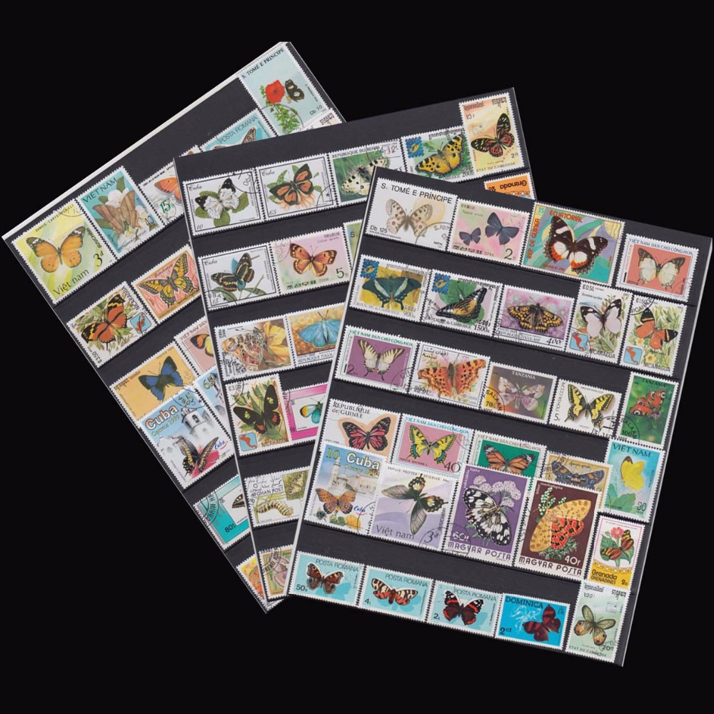Lot 100 stks Vlinders en Motten Originele Postzegels met met Verzendkosten Mark Goede Staat Geen Herhaling Stempel