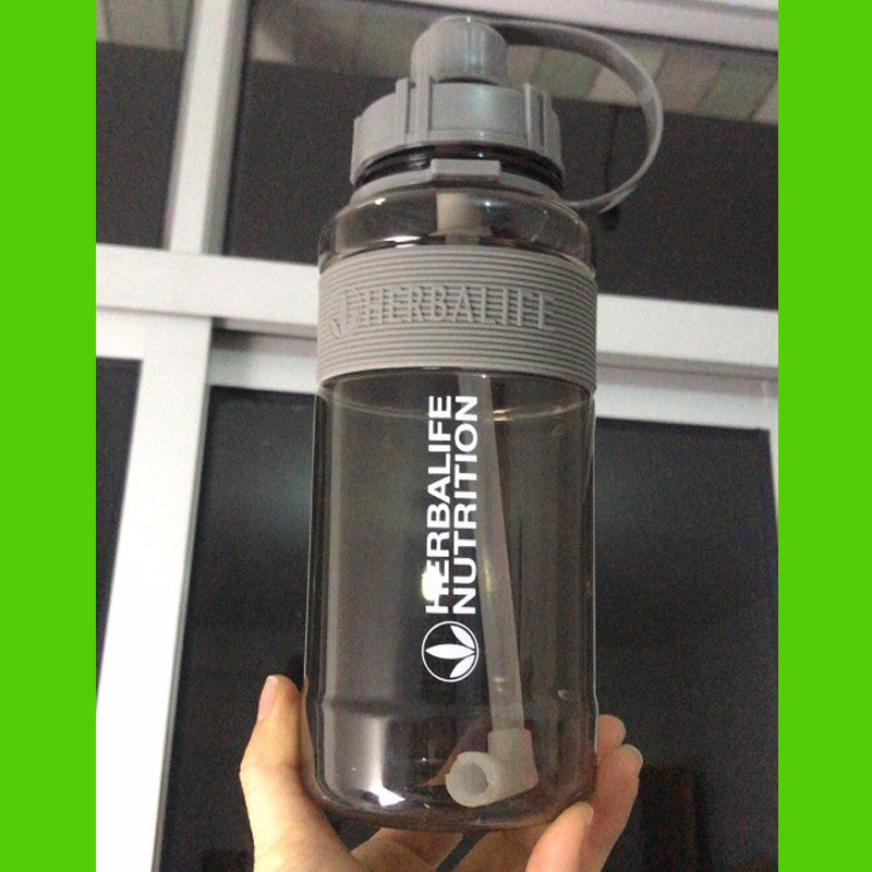 1000ml Herbalife Nutrition Food grade Plastic sports drink straw water bottle with lid scale mark: gray