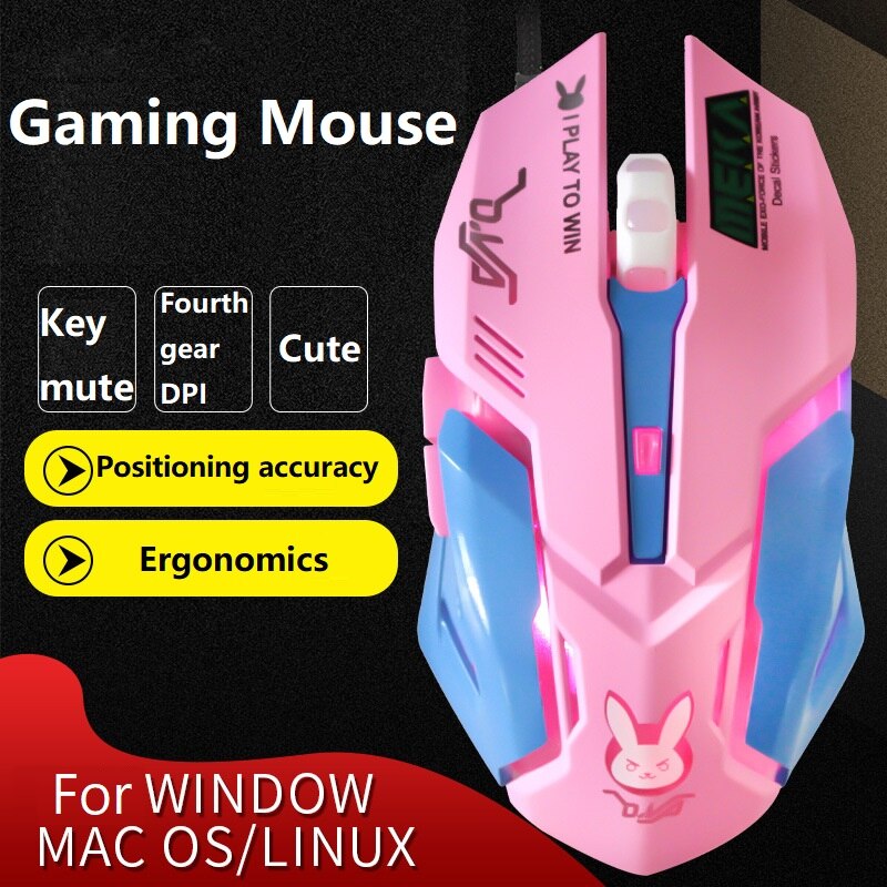 3200Dpi Wire Ergonomische 6 Toetsen Backlit Gaming Mouse Voor Laptop Computer Notebook Pc Gamer Muizen Roze Meisje Vrouw Leuke game Muis: pink Sound