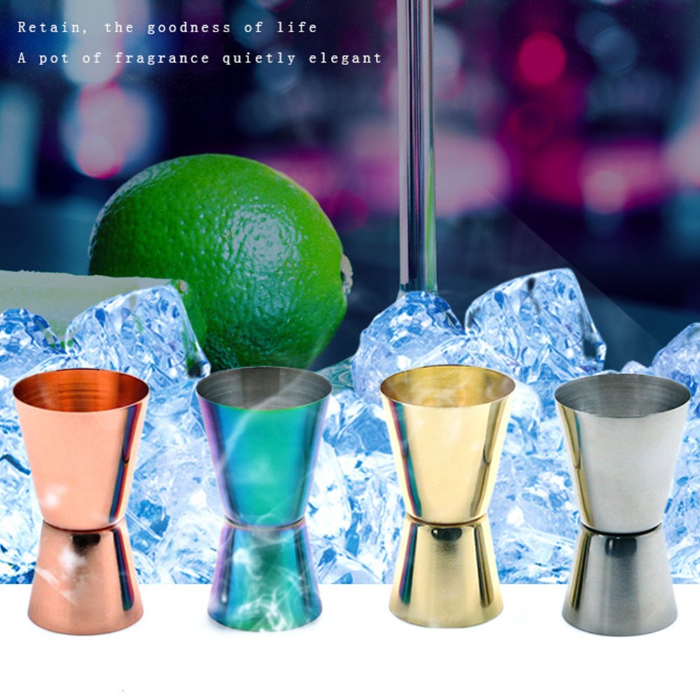 2 st party cocktail jigger dubbel sprit bar verktyg vin hantverk vändbart rostfritt stål 15ml 30ml mått kopp kök hällare
