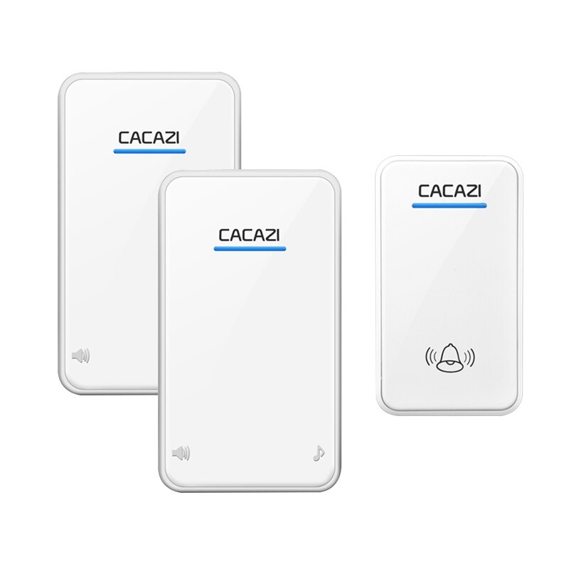 CACAZI Wireless Doorbell DC Battery Operated Waterproof 2 Button 1 Receiver Led Light Home Cordless Door Bell 48 Chime 6 Volume: white1x2