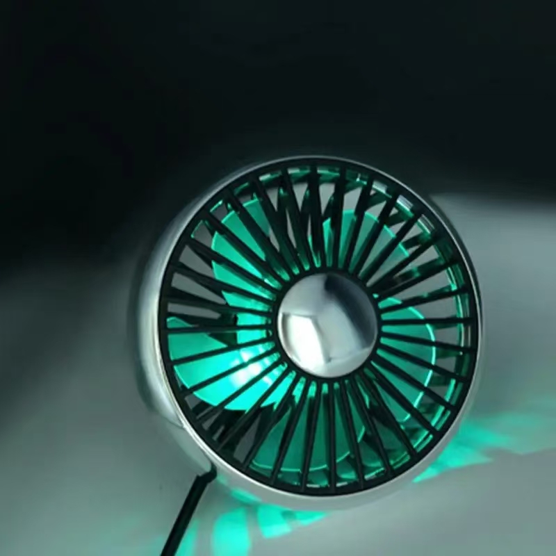 Mini ventilador de coche, ventilador de refrigeración para coche, clip de ventilación de aire USB para coche, ventilador pequeño con iluminación ambiental, ventilador potente eléctrico ajustable de 3 velocidades