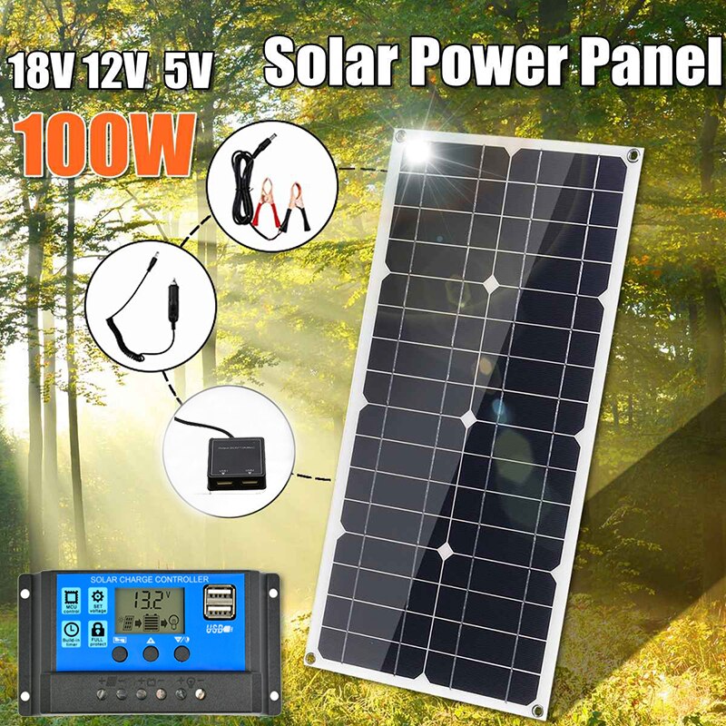 Solar Panel 100W 18V 12V Light Weight Solar Panel Mono Crystalline Cells Solar Battery Charger With 10-60A Controller