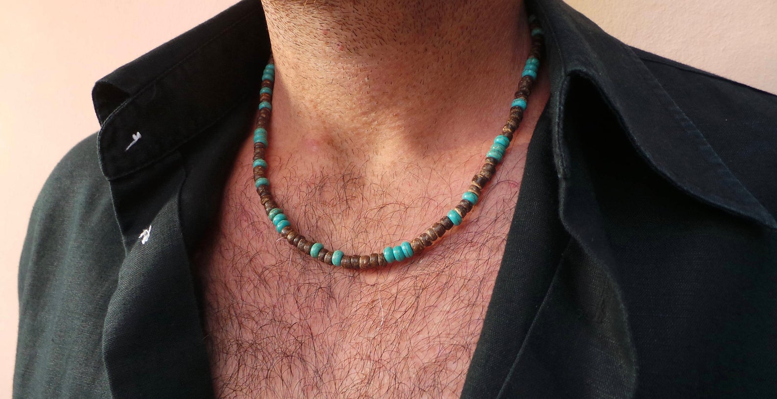 Collar de cuentas para hombre, collar africano, collar de surfista, collar para hombre