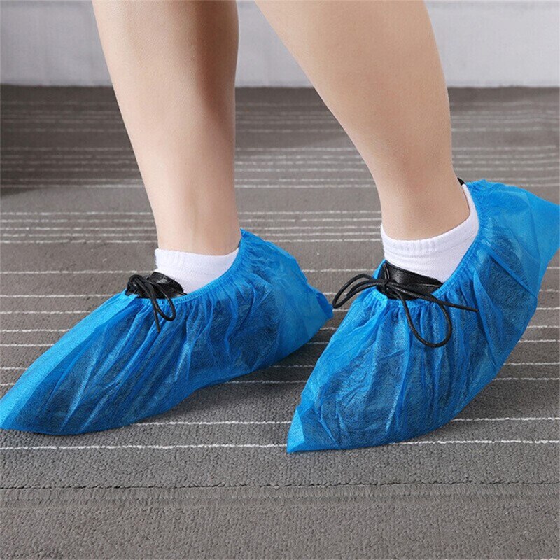 200PCS Blue Plastic Disposable Shoe Covers Rain Outdoor Carpet Waterproof Shoe Cover Dispenser Overshoes Protector