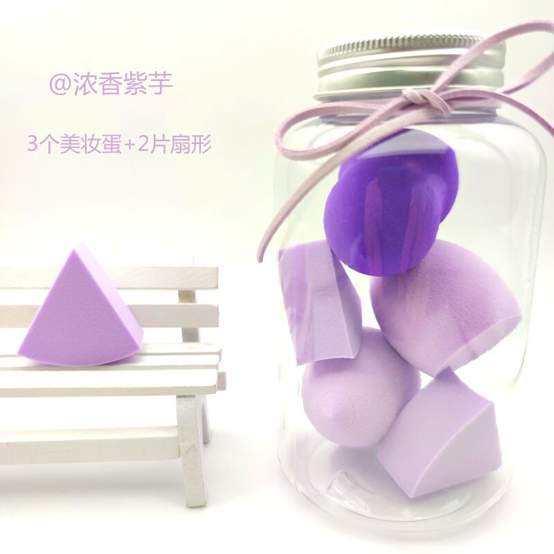 5/7Pcs Beauty Egg Set Gourd Water Puff Makeup Puff Set Colorful Cushion Cosmestic Sponge Egg Tool Wet and Dry Use Makeup: Purple 5 pcs