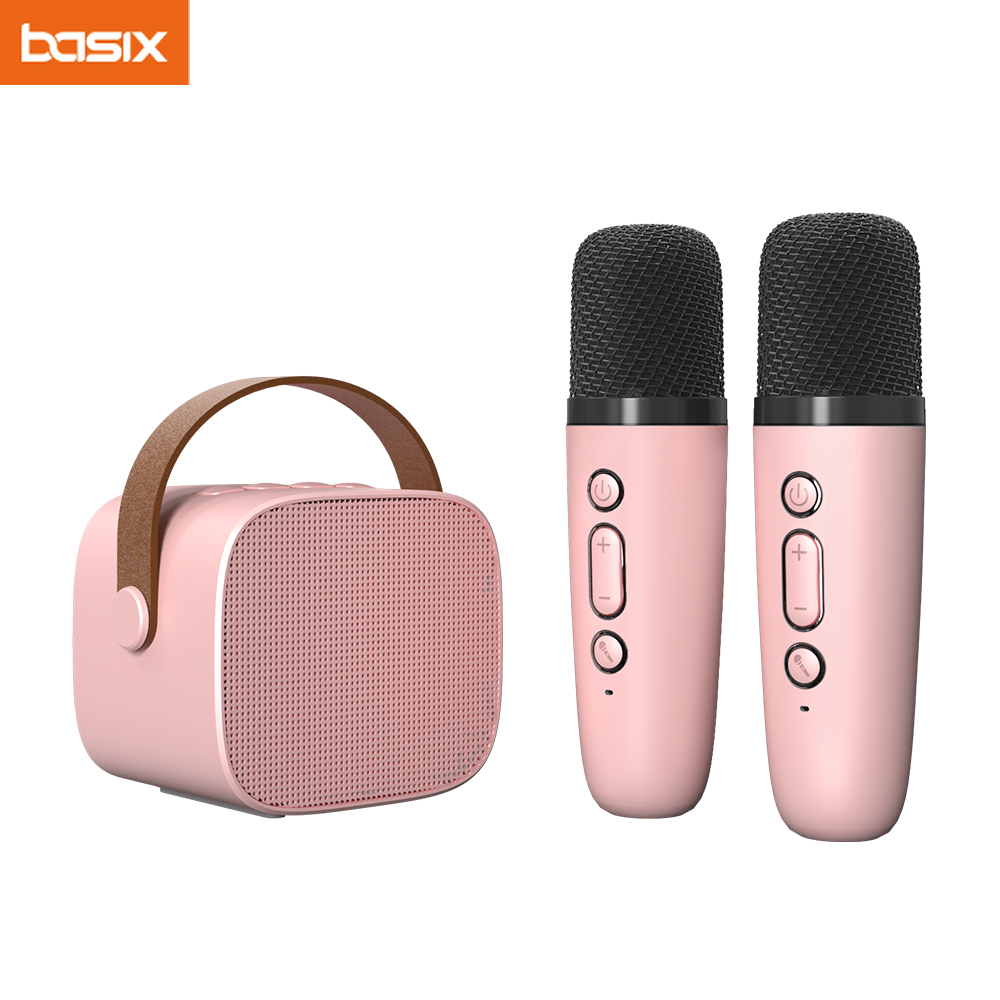 Basix Karaoke-Maschine tragbares Bluetooth 5.0-Lautsprechersystem mit 1-2 drahtlosen Mikrofonen zu Hause Familie singen freundlicher