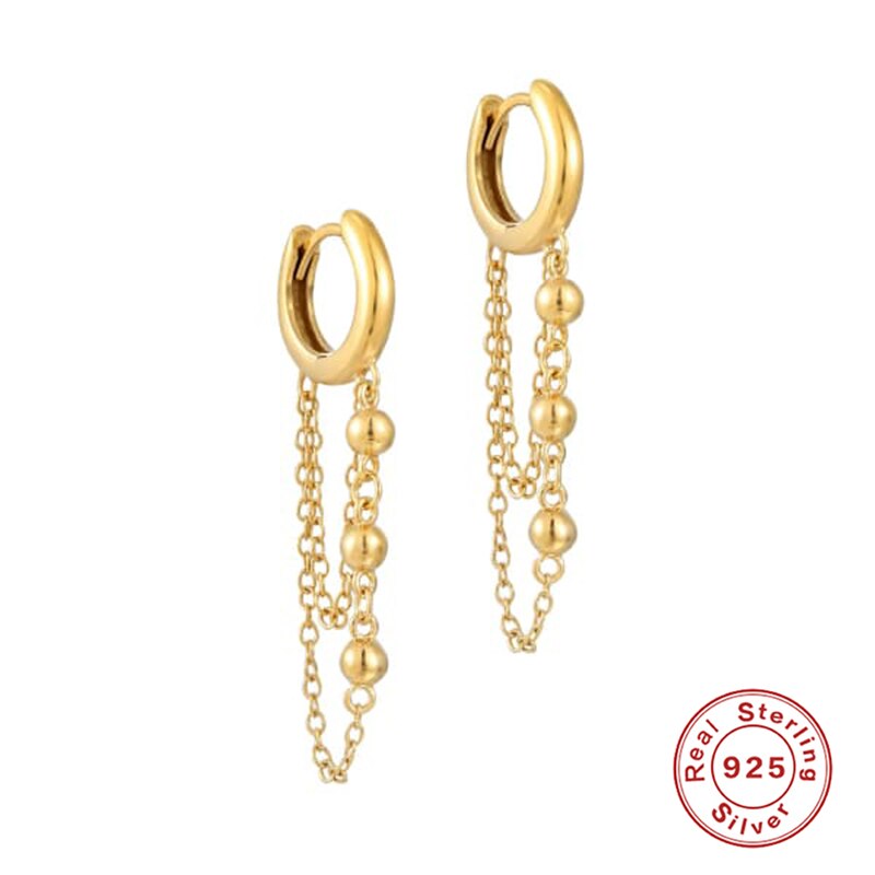 100% plata de ley 925 luxo parafuso prisioneiro brincos corrente para amantes feminino menina do punk europeu e americano borla brinco jóias finas: gold color