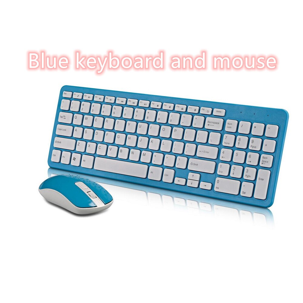 1000 DPI USB optical high-speed 2.4G receiver ultra-thin wireless office gaming keyboard and mouse set, suitable for PC laptops: Blue suit