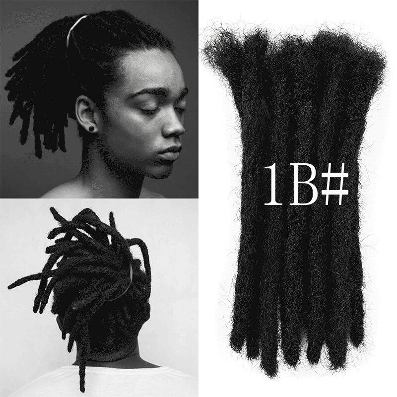 DinDong 10 inch Synthetic Dreadlocks Men Handmade Crochet Braiding 6 inch Dreadlocks Hair Extensions Hip Hop Pure Color: #1B / 10inches
