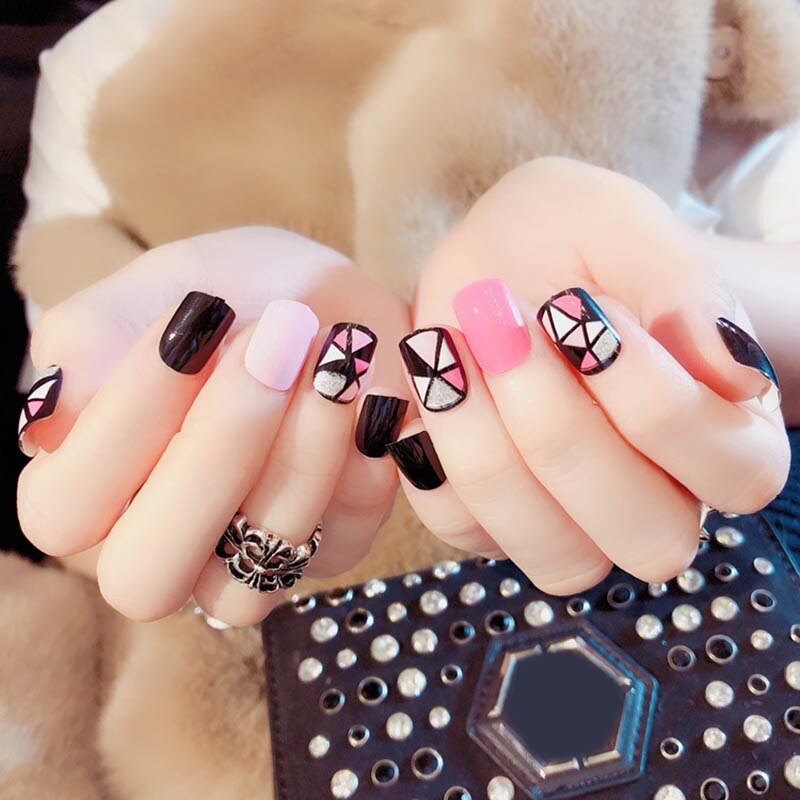 24 Pcs Vrouwen Nep Nagels Tips Diy Geometrische Patroon Decoratieve Decals Kunstnagels SCI88