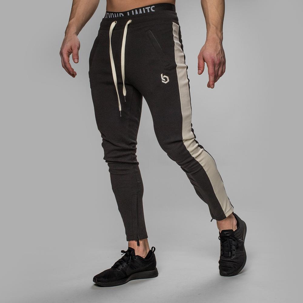 Mænd sports løbebukser bomuld ensfarvede lynlås bukser gym jogging bukser herre mærke sportsbukser herre bukser: Sort / M