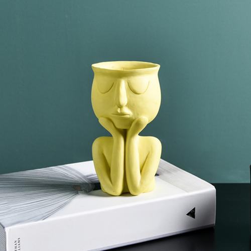 Human Think Face Ceramic Home Plants Flower Pot Vase Planter Tabletop Decoration Thinking Face Eco-Friendly Vase Nice  : Yellow