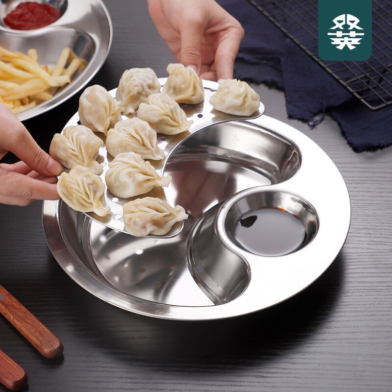 Assiette Double couche plat vinaigre boulette inox frites Dim Sum assiette Sushi grande avec bac de vidange restauration rapide