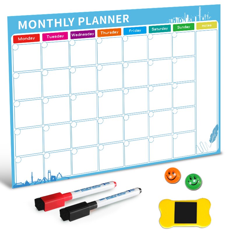 YIBAI Magnetic Monthly Planner Dry Erase Board for Fridge and Home school with free: Blue
