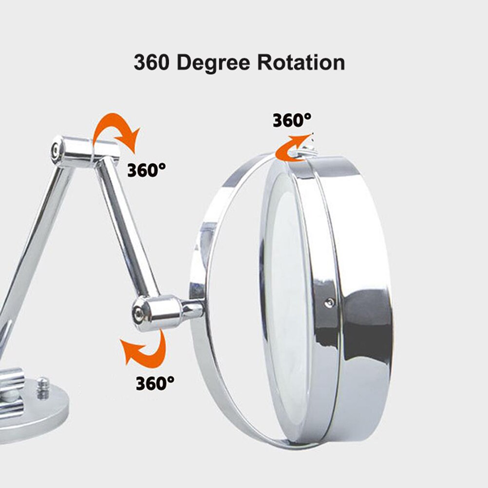 Veggmontert sminkespeil med led lys 5x forstørrelsesspeil 360 ° rotasjon dimbart lys for baderomsgarderobe hotell