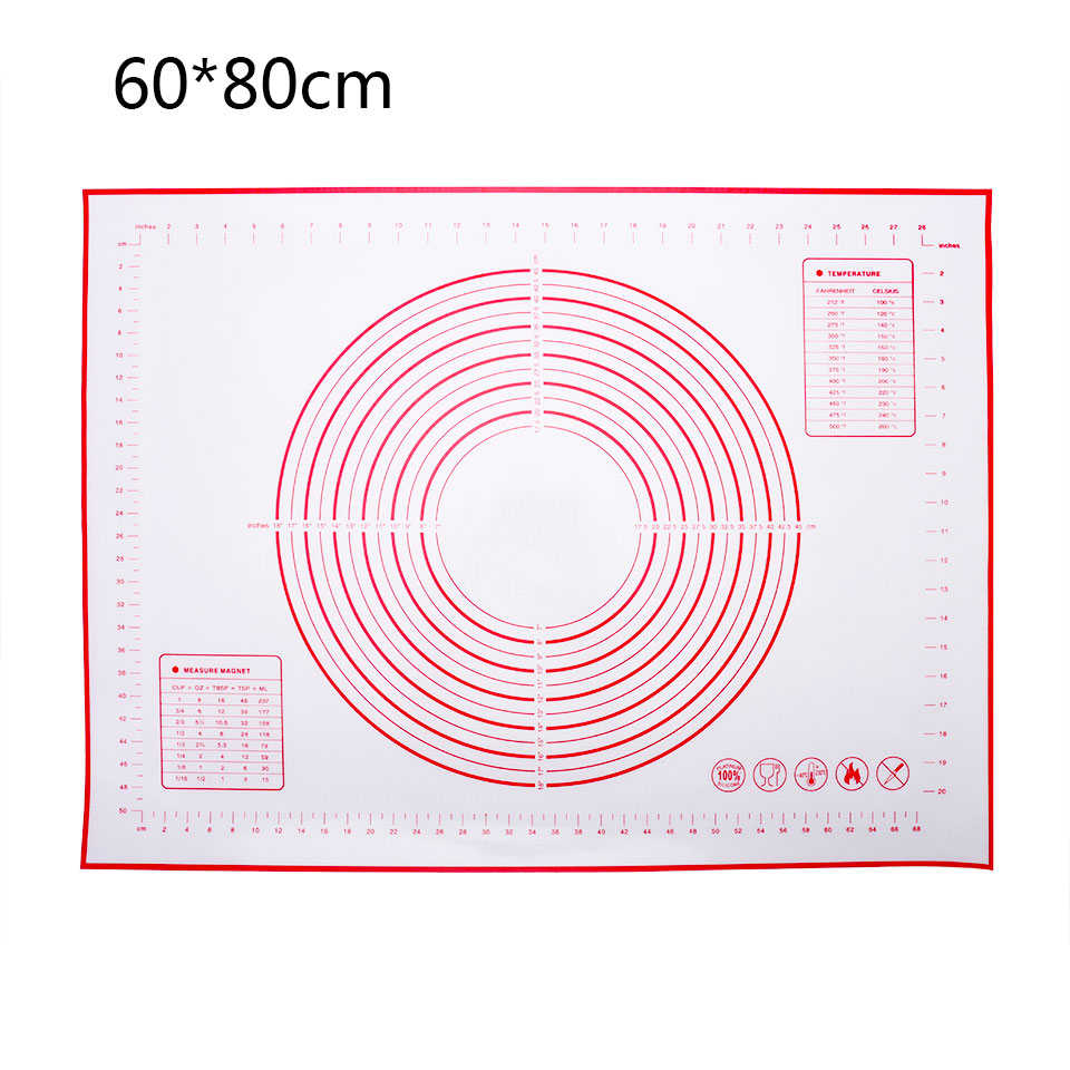 Large Size Silicone Baking Mat Sheet Non Stick Kneading Pad With Measurement Fondant Mat Fiberglass Rolling Dough Pad Oven Liner: 80X60cm Red