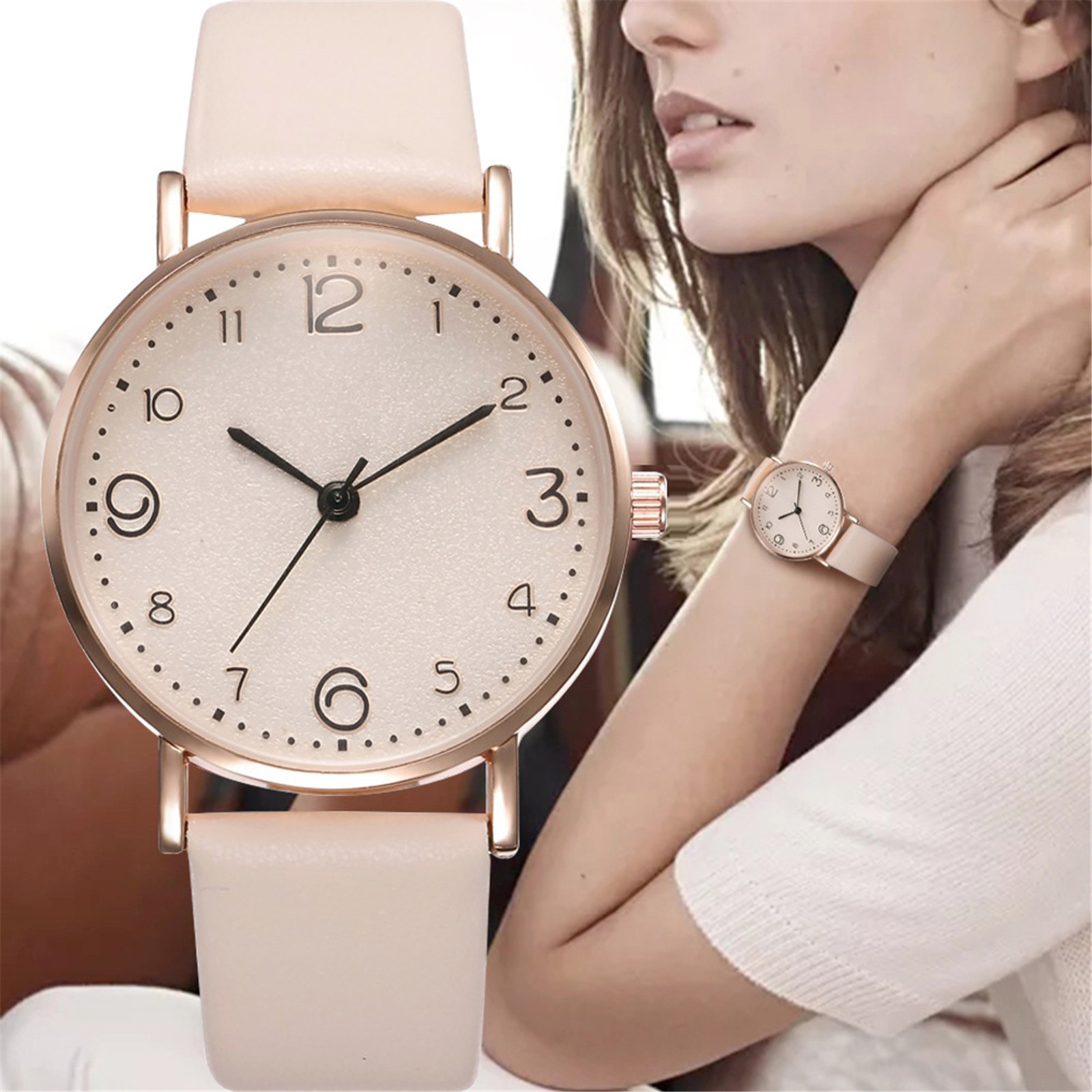 Vrouwen Luxe Quartz Legering Horloge Dames Rvs Dial Casual Bracele Horloge Lederen Horloge Zegarek Damski